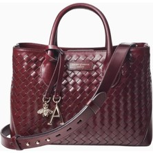Aspinal Of London Midi London Burgundy Woven Deri Tote Çanta, Lüks ve Şık Tasarım
