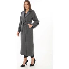 Kolu Apoletli Astarlı Kaşmir Kaşe Kaban - Füme