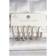 Shopwave 316L Çelik Gümüş Renk Kare Model Kadın Küpe Seti - TJ-BKP10353