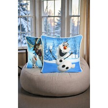 Visionario Kırlent Kılıfı 2'li Kardan Adam ve Geyik Desenli 45X45 Raşel Örme Kadife Çift Taraflı Dijital Baskı Beyaz Biyeli