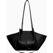 Yuzefi Small Mochi Siyah, Grained Deri Lüks Tote ve Ayarlanabilir Omuz Çantası