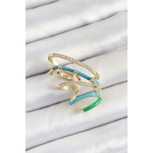 Shopwave Pirinç Zirkon Taşlı Mavi Yeşil Sıkıştırma Sağ Kıkırdak Gold Renk Kadın Küpe - TJ-BKP10754