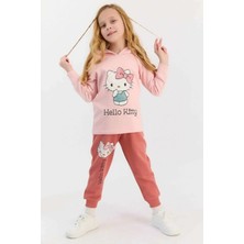 Hello Kitty Lisanslı Şeker Pembe Kız Çocuk Kapüşonlu Eşofman Takımı