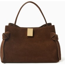 Yuzefi Gyoza Mini Bag Italyan Süet Çanta, Kahverengi, Üst Saplı ve Omuz Askılı