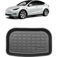 Tesla Model Y Arka Bagaj Havuzlu Kauçuk Paspas - Kabartma Desenli - Siyah