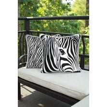 Visionario Kırlent Kılıfı 2'li Zebra Desenli 45X45 Raşel Örme Kadife Çift Taraflı Dijital Baskı Beyaz Biyeli