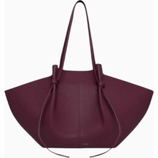 Yuzefi Small Mochi Bordo, Grained Deri Lüks Tote ve Ayarlanabilir Omuz Çantası