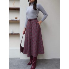 Esra Helvacı Ekose Desen Ön Düğmeli Etek