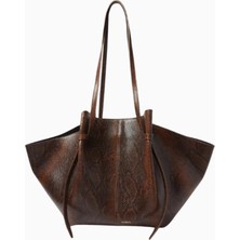 Yuzefi Large Mochi Kahverengi, Yılan Desenli Deri Knotted Askılı, Lüks Tote Çanta