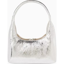 Marge Sherwood Mini Hobo Omuz Çantası, Gümüş Renkli Kırışık Deri ile Zarif Günlük Stil