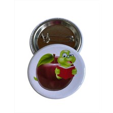 Kitap Kurdu Metal Buton Rozet Broş-Çanta Aksesuar-Yaka Iğnesi ( 44MM) 1 Adet