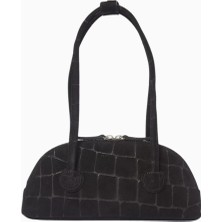Marge Sherwood Bessette Siyah Kroko Desenli Süet Omuz Çantası, Retro Şıklık ve Minimalist Tasarım