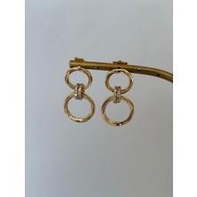 Marsel Yuvarlak Taşlı 14K Xp Gold Sallantılı Küpe