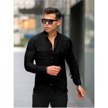 Comstar Erkek A Kalite Keten Slim Fit Uzun Kol Çift Kapaklı Gömlek