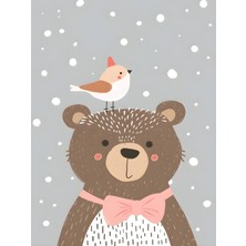 Fuart.Co Kuşlu Ayı Dijital Baskı Çocuk Odası Posteri (Çerçevesiz) DAFU