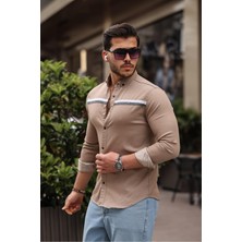 Comstar Slim Fit Ön Şerit Detaylı Çıtçıtlı Kot Gömlek
