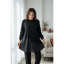 Strength Wear Siyah Asimetrik Kesim Çizgi Detay Tunik Takım