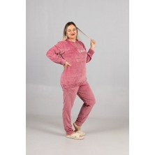 Truva Xxl Premium Kalite Kapşonlu Pembe Kadife Takım – 44-54 Beden Arası Şık ve Rahat Kadın Takım