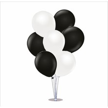 Zenviva Ayaklı Balon Standı 7li Set, 7 Adet Taraftar Siyah-Beyaz Balon