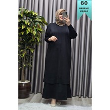 Elmas Tesettür Kadın Giyim Büyük Beden 2 Soğuk Triko Yelekli Fitilli Elbiseli Ikili Takım