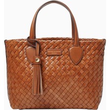 Aspinal Of London Small Island Kahverengi Woven Deri Tote Çanta, Şık ve Zarif Tasarım