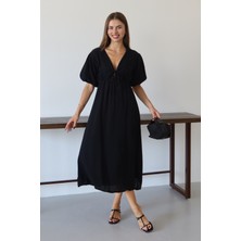 Balenbi Kadın Hafif Transparan Basic Önden Bağlamalı Müslin Elbise 1105