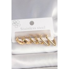 Shopwave 316L Çelik Gold Renk Üçgen Halka Model Kadın Küpe Seti - TJ-BKP10390