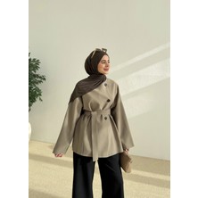 Moda Aksa 7672 Kemerli Kısa Trenç Mint Yeşil