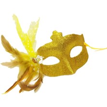 Ayder Timya Sim İşlemeli İnci Boncuk Detaylı Tüylü Balo Maskesi Altın Renk 13x18 cm TG/Tmya1395 207391