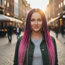 TeknoKapsül Afrika Örgüsü ve Rasta İçin Sentetik Ombreli Saç / Koyu Pembe / Pembe / Açık Pembe