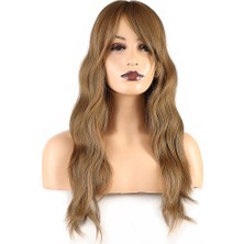 TeknoKapsül Dalgalı Perçemli Fiber Sentetik Orta Boy Peruk / Bebek Kumralı