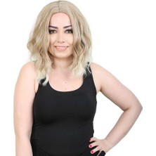 TeknoKapsül Fiber Sentetik Kısa Dalgalı Perçemsiz Peruk / Karamel / Platin Röfleli