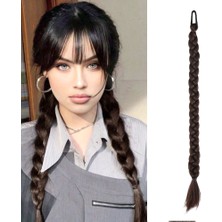 TeknoKapsül Ikili Örgü Lastik Tokalı At Kuyruğu / Kahve Karamel