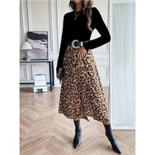 byasafkids Kadın Uzun Kollu Bisiklet Yaka Ithal Krep Bluz Alt Desenli Modal Midi Elbise