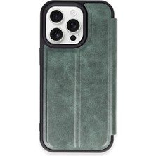 iPhone 14 Pro Kılıf Flip Cover - Koyu Yeşil KAYALI27-Y7898UKY
