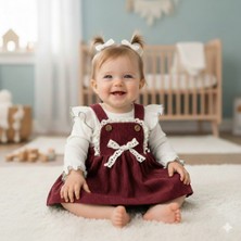 MİNİM Fiyonk Detaylı Fitilli Kadife Kız Bebe Elbise