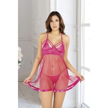 Sistina Fuşya Dantel Gecelik - 683