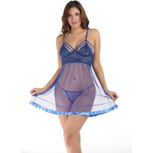 Sistina Mavi Dantel Gecelik - 682