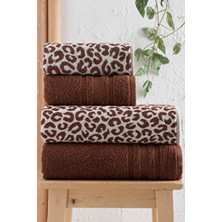 DNZ GÜLCAN TEKSTİL 4 Parça Lüks Banyo Havlu Seti (2 Adet 70X140 cm & 2 Adet 50X90 cm) | Leopar Desenli Hamam Takımı