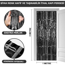 Siyah Ekstra Metalize Parlak Saçaklı Arka Fon Perde LAVEEN-7889