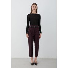 Jaste Kadın Yüksek Bel Pileli Kumaş Pantolon MÜRDÜM