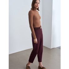 Dilvin 72242 Kemerli Yüksek Bel Pantolon-Bordo