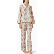 Nathalie Pamuk Saten Pijama Takımı Çiçek Desenli Zarif Şıklık