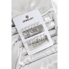 Shopwave Pirinç Karışık Halka Model Gümüş Renk 6 Çift Kadın Küpe Set - TJ-BKP10876