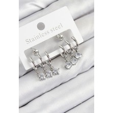 Shopwave Pirinç Sallantılı Zirkon Taşlı Model Gümüş Renk Kadın Küpe - TJ-BKP11098