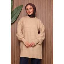 Balenbi Kare Dokulu Oversize Yumoş Tesettür Triko Tunik 7012