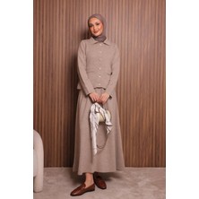 Balenbi Kadın Sık Örgü Polo Yaka Hırkalı Etekli Tesettür Triko Takım 1151