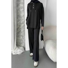 Balenbi Kadın Modal Kumaş Çıtlı Kapüşonlu Oversize Tunik Takım 1119