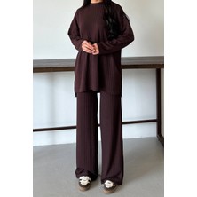 Balenbi Kadın Triko Görünümlü Çizgili Bisiklet Yaka Tesettür Tunik Takım 1152