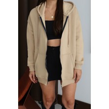Balenbi Kadın 3 Iplik Içi Polarlı Kapüşonlu 75CM Oversize Sweat Hırka 1129